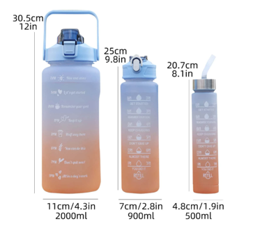 PACK 3 Botellas Motivacionales con Stickers (2L , 900ml Y 300ml)